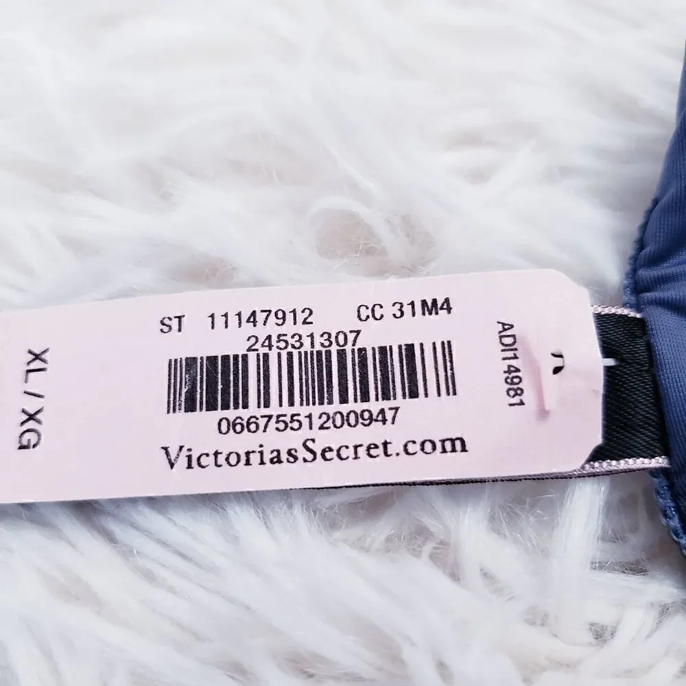 Victoria's Secret BRAZILIAN XLARGE Gray Metallic Rhinestones Logo Very Sexy